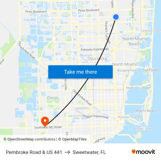 Pembroke Road & US 441 to Sweetwater, FL map