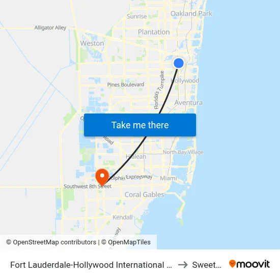 Fort Lauderdale-Hollywood International Airport Griffin Road/Tri-Rail Station to Sweetwater, FL map