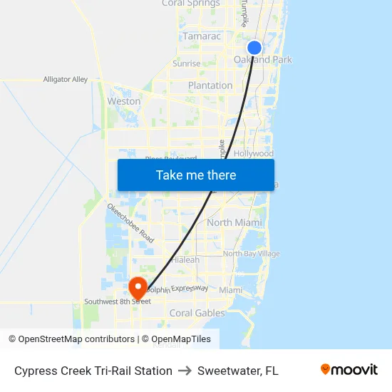 Cypress Creek Tri-Rail Station to Sweetwater, FL map