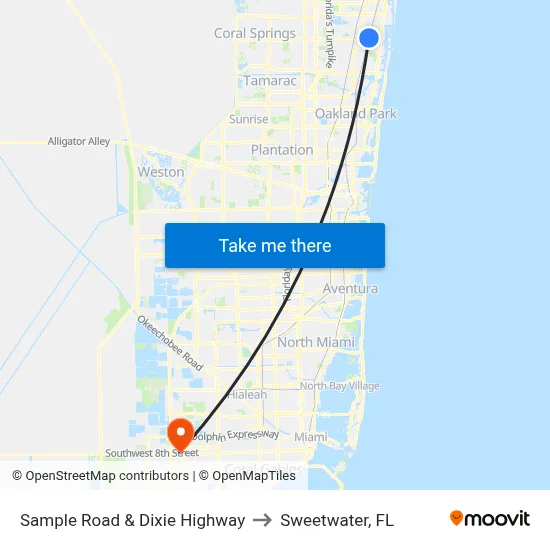 Sample Road & Dixie Highway to Sweetwater, FL map