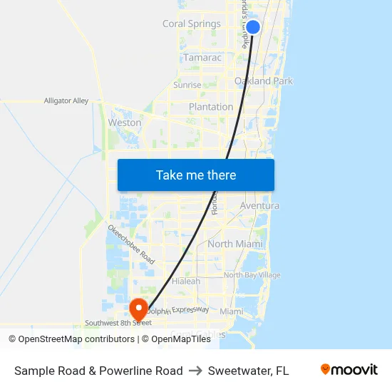 Sample Road & Powerline Road to Sweetwater, FL map