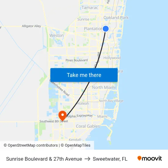 Sunrise Boulevard & 27th Avenue to Sweetwater, FL map