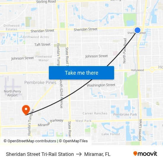 Sheridan Street Tri-Rail Station to Miramar, FL map