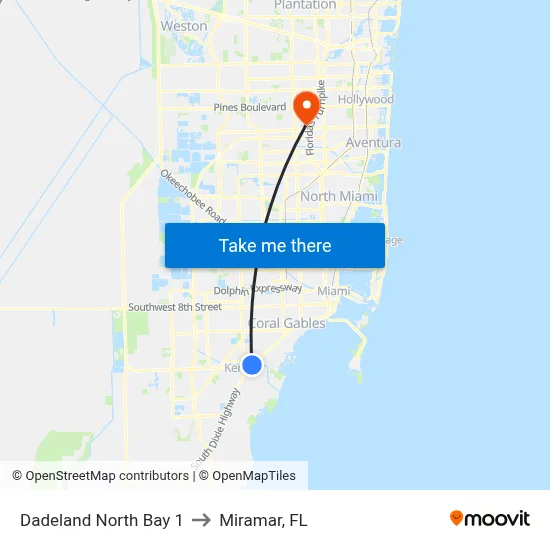 Dadeland North Bay 1 to Miramar, FL map