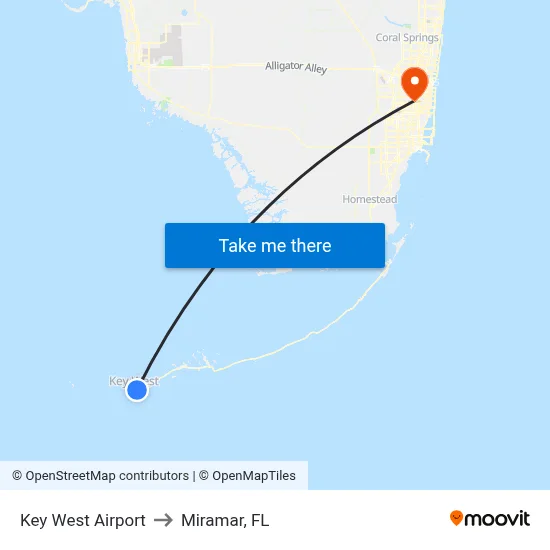 Key West Airport to Miramar, FL map