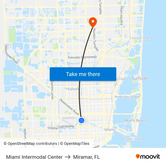 Miami Intermodal Center to Miramar, FL map