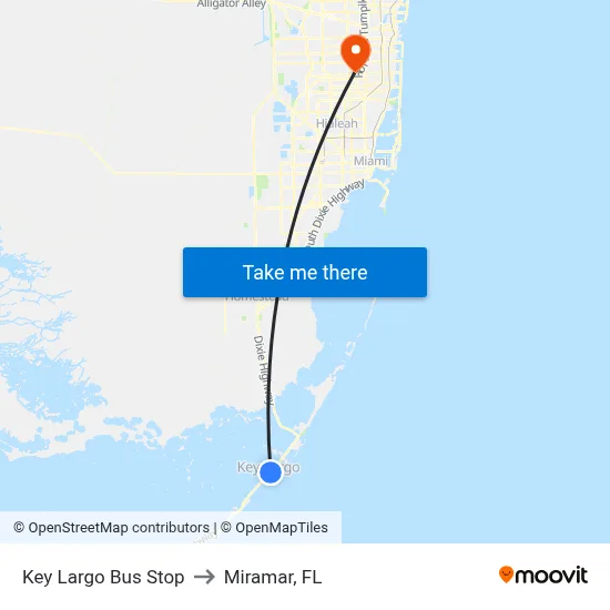 Key Largo Bus Stop to Miramar, FL map