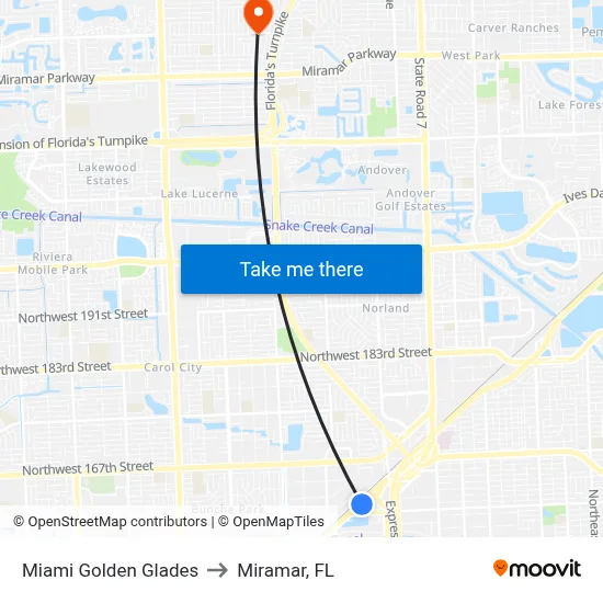Miami Golden Glades to Miramar, FL map