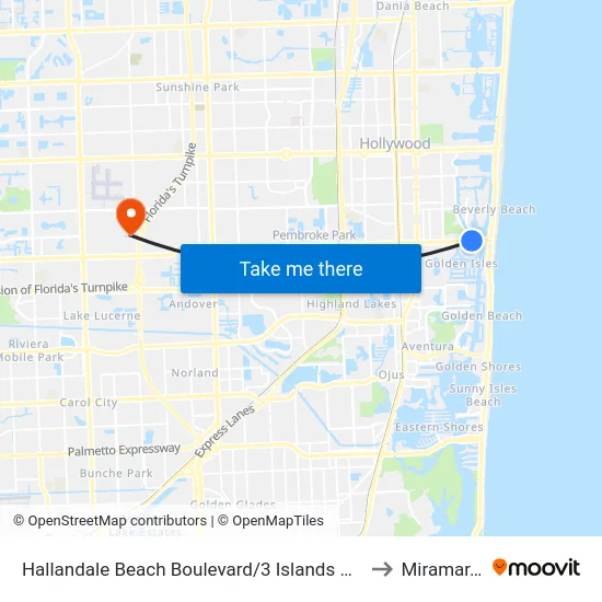 Hallandale Beach Boulevard/3 Islands Boulevard to Miramar, FL map
