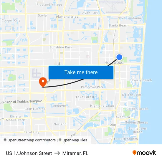 US 1/Johnson Street to Miramar, FL map