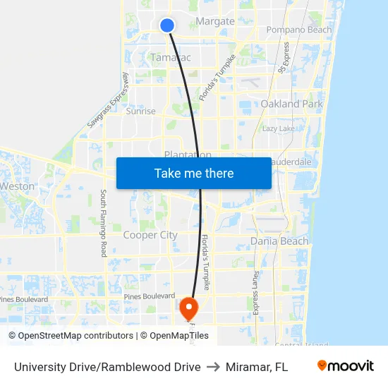 University Drive/Ramblewood Drive to Miramar, FL map
