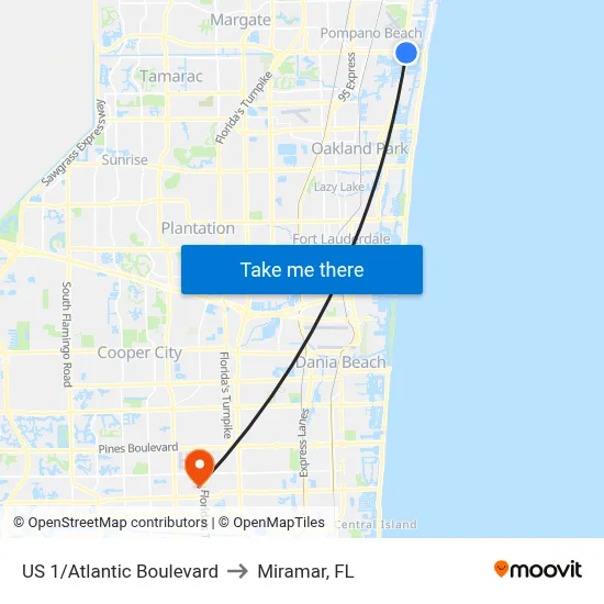 US 1/Atlantic Boulevard to Miramar, FL map