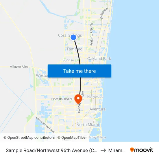 Sample Road/Northwest 96th Avenue (Coral Hills Drive) to Miramar, FL map