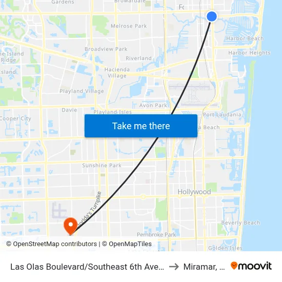 Las Olas Boulevard/Southeast 6th Avenue to Miramar, FL map