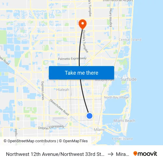 Northwest 12th Avenue/Northwest 33rd Street - (Allapattah Metrorail Station) to Miramar, FL map