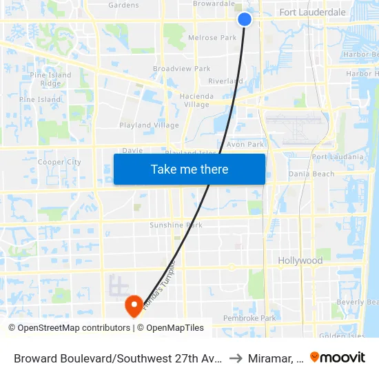 Broward Boulevard/Southwest 27th Avenue to Miramar, FL map