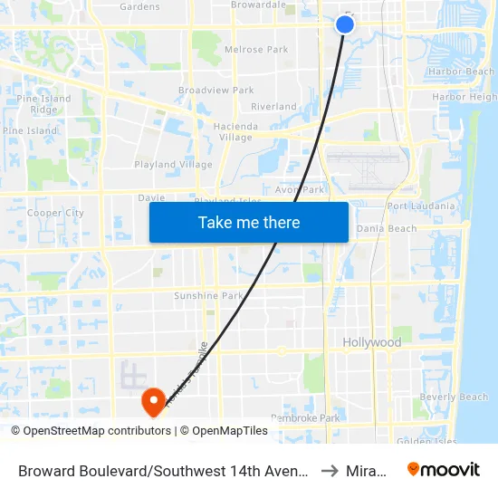 Broward Boulevard/Southwest 14th Avenue (Police Department) to Miramar, FL map