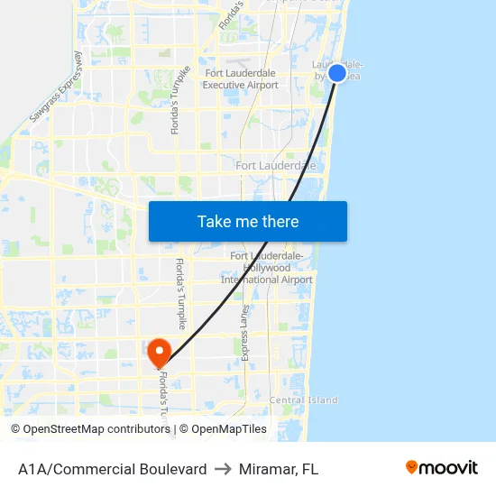 A1A/Commercial Boulevard to Miramar, FL map
