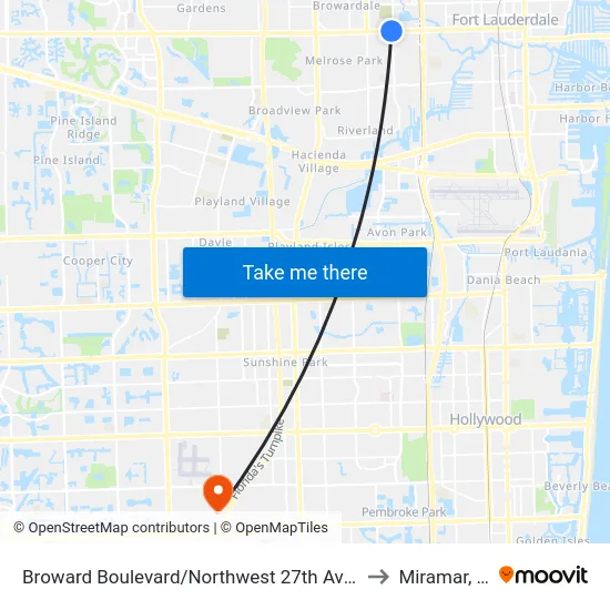 Broward Boulevard/Northwest 27th Avenue to Miramar, FL map