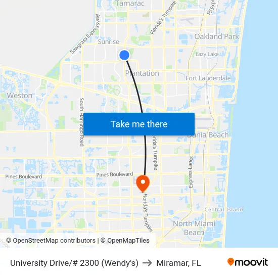 University Drive/# 2300 (Wendy's) to Miramar, FL map