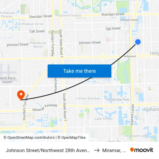 Johnson Street/Northwest 28th Avenue to Miramar, FL map