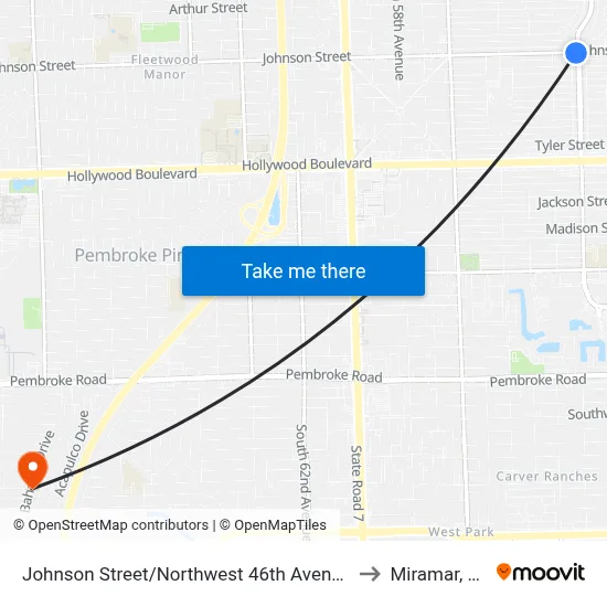 Johnson Street/Northwest 46th Avenue to Miramar, FL map