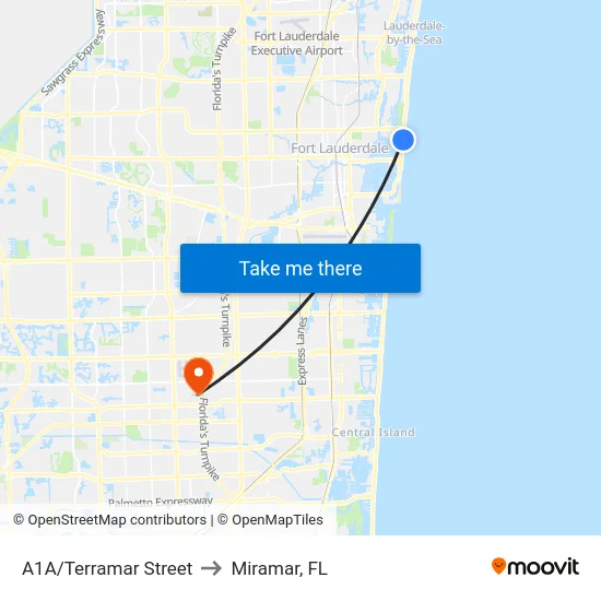 A1A/Terramar Street to Miramar, FL map