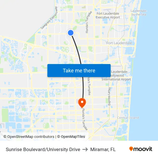 Sunrise Boulevard/University Drive to Miramar, FL map