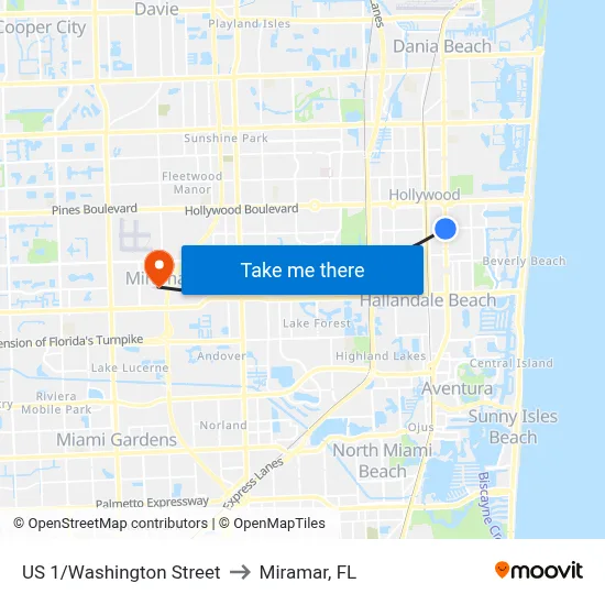 US 1/Washington Street to Miramar, FL map