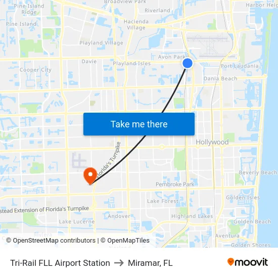 Tri-Rail FLL Airport Station to Miramar, FL map