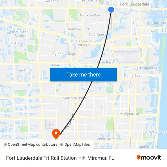 Fort Lauderdale Tri-Rail Station to Miramar, FL map