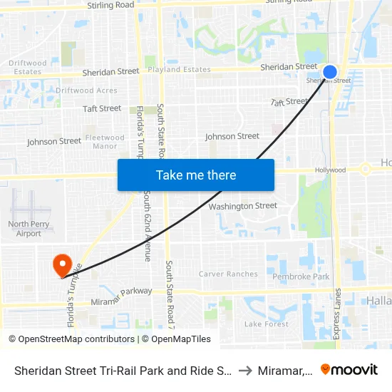 Sheridan Street Tri-Rail Park and Ride Station to Miramar, FL map