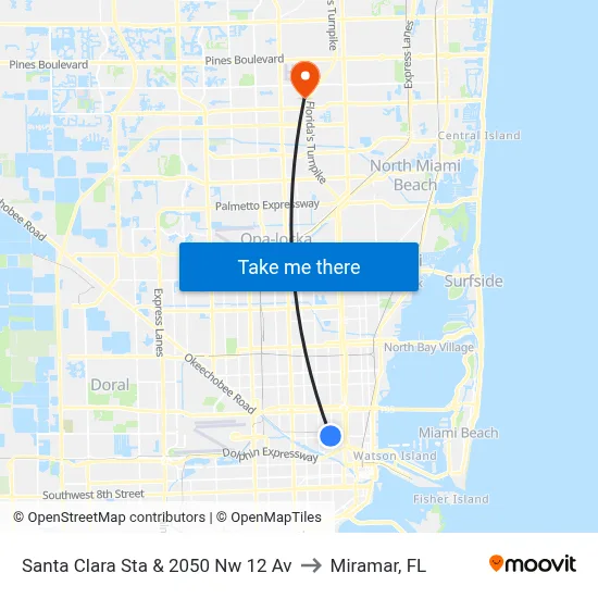 Santa Clara Sta & 2050 Nw 12 Av to Miramar, FL map