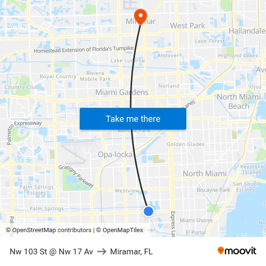 Nw 103 St @ Nw 17 Av to Miramar, FL map