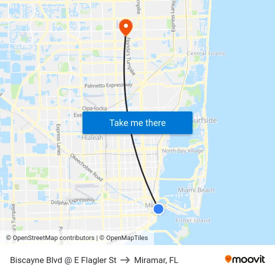 Biscayne Blvd @ E Flagler St to Miramar, FL map