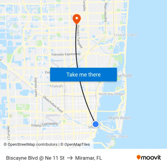Biscayne Blvd @ Ne 11 St to Miramar, FL map