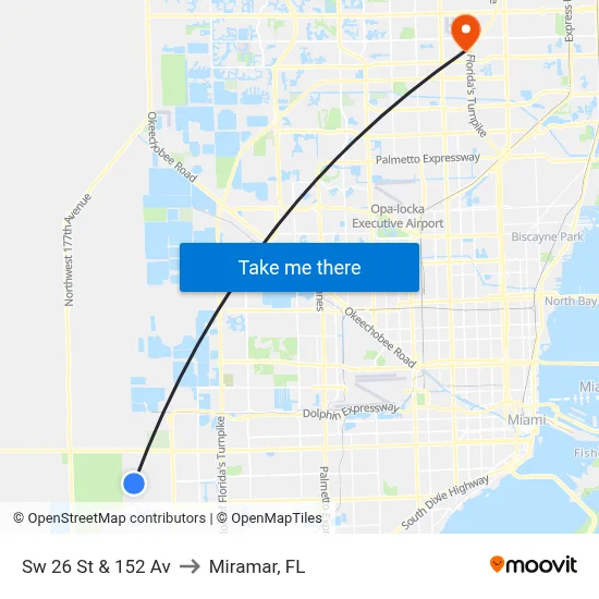 Sw 26 St & 152 Av to Miramar, FL map