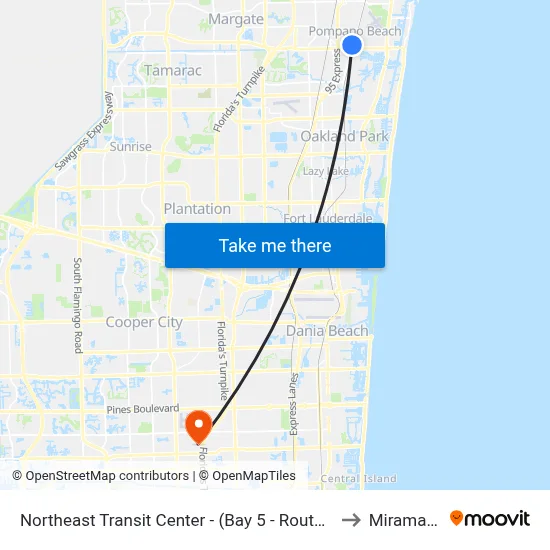 Northeast Transit Center - (Bay 5 - Route 50 North) to Miramar, FL map