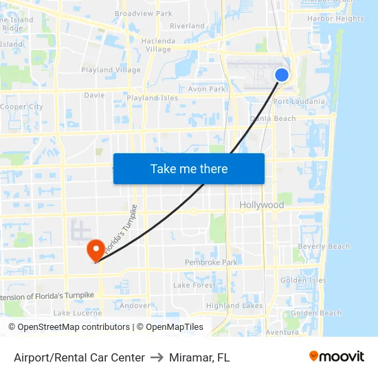 Airport/Rental Car Center to Miramar, FL map