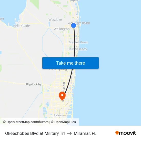 Okeechobee Blvd at Military Trl to Miramar, FL map