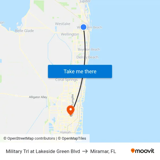 Military Trl at Lakeside Green Blvd to Miramar, FL map