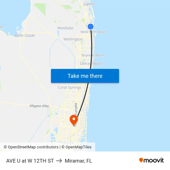 AVE U at W 12TH ST to Miramar, FL map