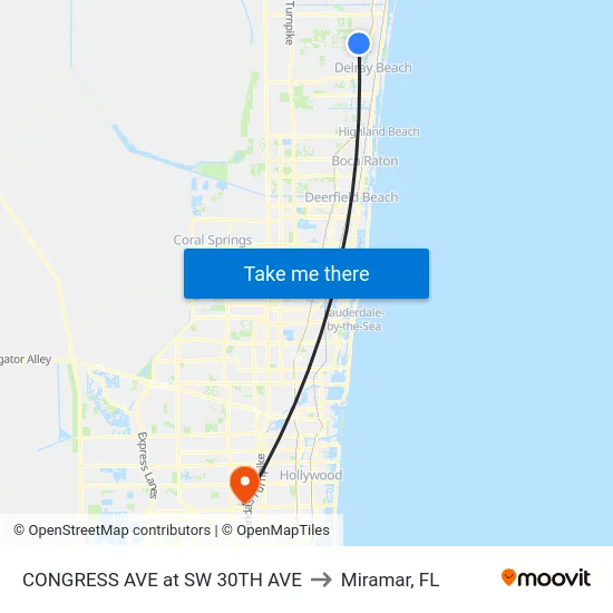 CONGRESS AVE at  SW 30TH AVE to Miramar, FL map