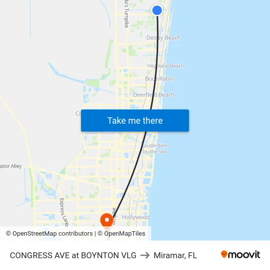 CONGRESS AVE at BOYNTON VLG to Miramar, FL map