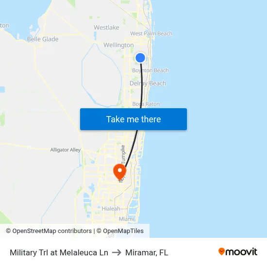 Military Trl at Melaleuca Ln to Miramar, FL map