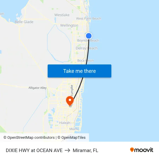 DIXIE HWY at OCEAN AVE to Miramar, FL map