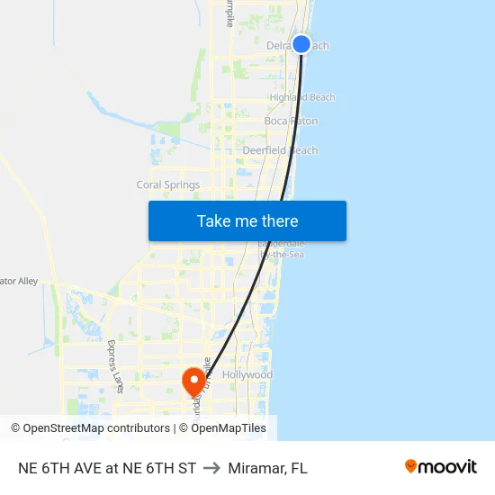 NE 6TH AVE at NE 6TH ST to Miramar, FL map