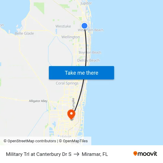 Military Trl at Canterbury Dr S to Miramar, FL map