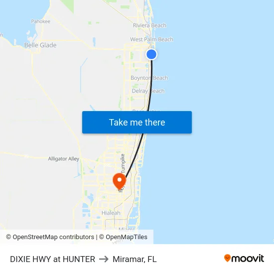 DIXIE HWY at HUNTER to Miramar, FL map