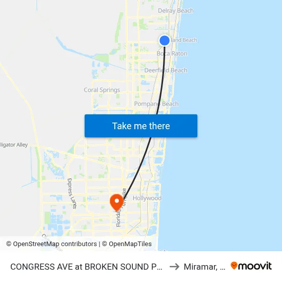 CONGRESS AVE at BROKEN SOUND PKWY to Miramar, FL map